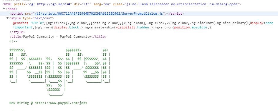 Screen capture from PayPal’s HTML